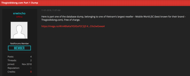 Hacker tuyên bố nắm trong tay thông tin của hơn 5 triệu khách hàng Thế Giới Di Động, có cả số thẻ và địa chỉ email - Ảnh 1.