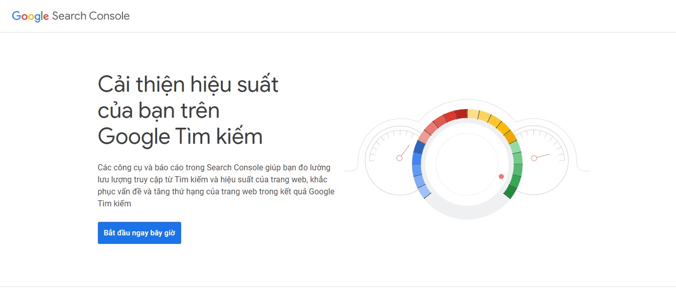 Man hình bắt đầu Google webmaster tools