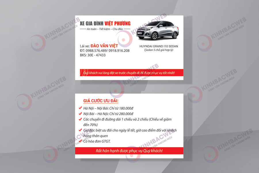 Mẫu card visit cho thuê xe gia đình