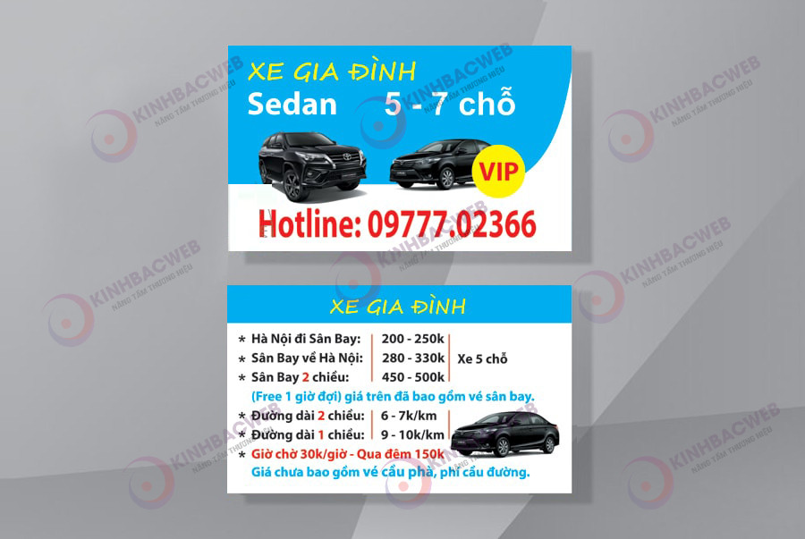 Mẫu card visit cho thuê xe gia đình 5 chỗ - 7 chỗ