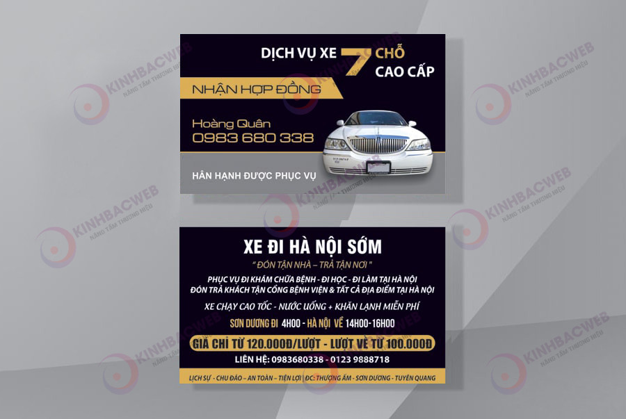 Mẫu card visit dịch vụ cho thuê xe 7 chỗ