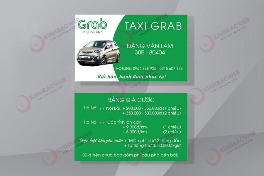 Mẫu card visit taxi grab - mẫu card dịch vụ xe grab