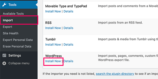 Cài đặt trình nhập WordPress