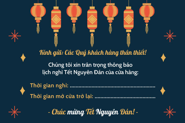 Mẫu banner thông báo nghỉ Tết Nguyên Đán của cửa hàng.