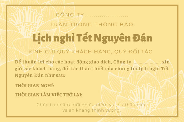 Mẫu banner thông báo nghỉ Tết của công ty cho khác hàng và đối tác. 