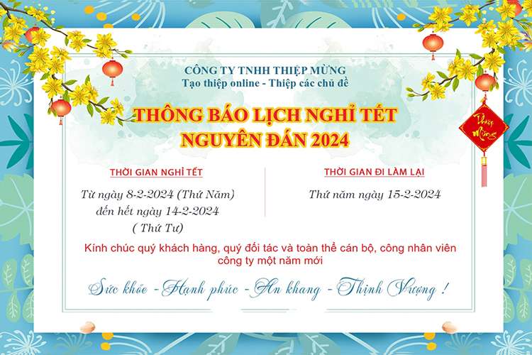 Thông báo lịch nghỉ Tết 2024 cho công ty, doanh nghiệp