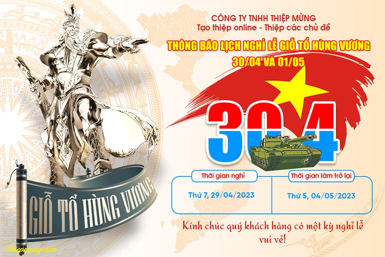 Mẫu thông báo lịch nghỉ lễ giỗ tổ Hùng Vương, 30-04 và 01-05