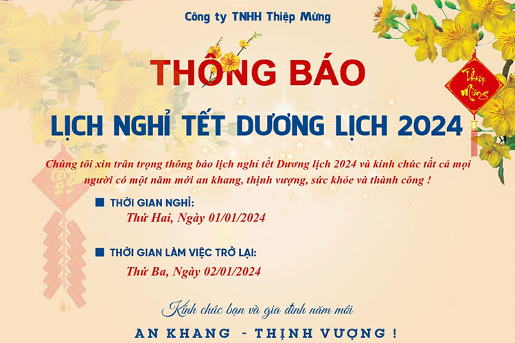 Tạo thông báo nghỉ tết 2024 mẫu hoa mai