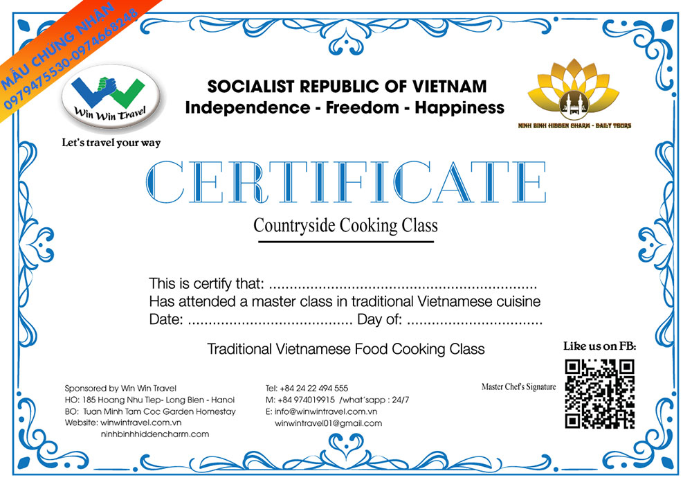 Mẫu giấy chứng nhận certificate